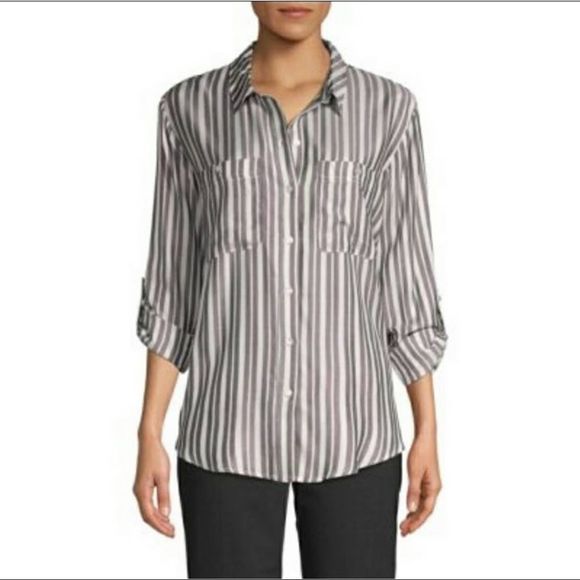 Sanctuary Striped Tomboy Button Down Shirt Medium - Picture 1 of 8